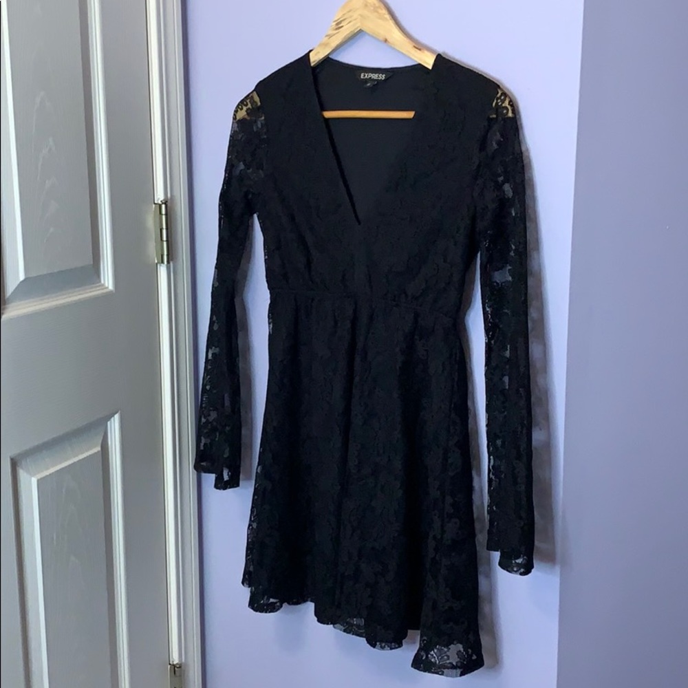 Black lace v neck dress